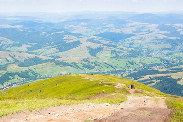 Wall Mural - scenery with hiking path in summer. distant horizon. beautiful mountain landscape with green hills a