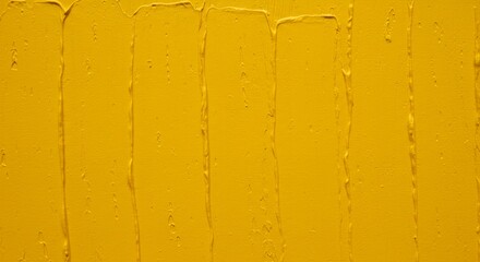 Poster - Close-up of textured yellow paint on a canvas, showing vertical brushstrokes and a rough, abstract surface with drips and imperfections in the paint.