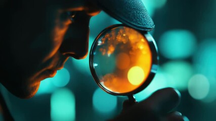 Aufkleber - A person studying an object or surface using a magnifying glass, for scientific or investigative purposes