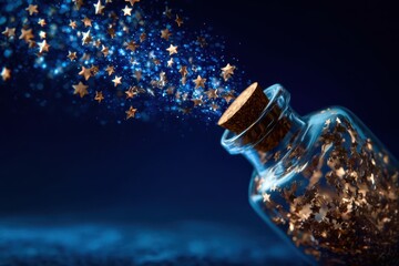 Poster - A bottle of glitter is filled with stars and is floating in the air