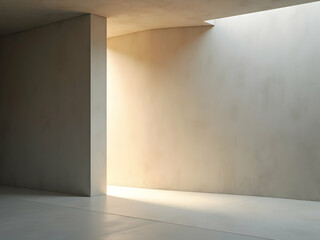 Poster - Serene minimalist concrete corner bathed in gentle light creating an ethereal atmosphere and highlighting architectural details of the structure