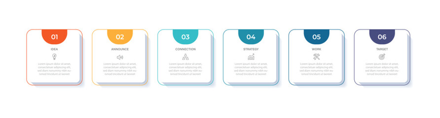 Aufkleber - Business vector infographic design template with icons and 6 options or steps. Can be used for process diagram, presentations, workflow layout, flow chart, info graph
