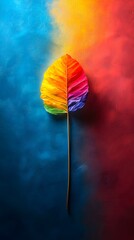 a colorful leaf on a blue background