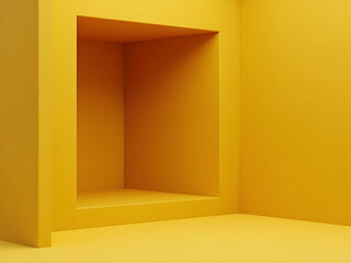 Poster - Sleek modern mustard corner with a rectangular inset, a minimalist architectural statement showcasing clean lines and contemporary aesthetics, embodying refined simplicity