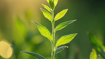 Poster - A small plant grows amidst the lush green leaves in a sunny field