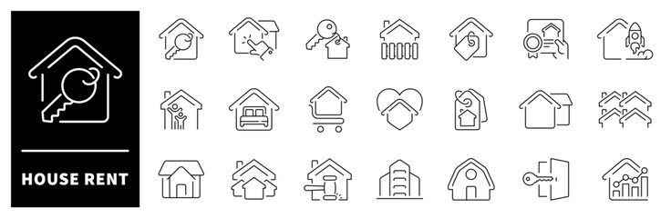 Poster - House rent line icon set. House rent vector icons. Property, buying, renting, house, home, rental related icons. Editable stroke