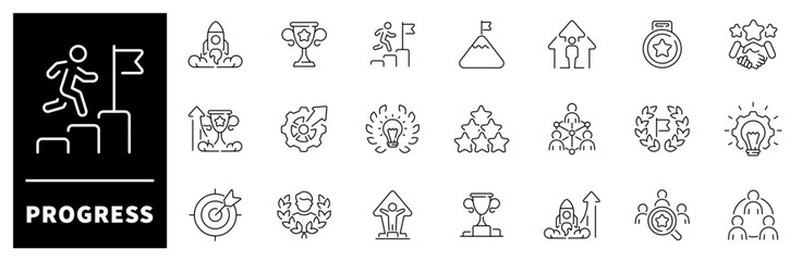 Poster - Progress vector icons. Progress thin line icon collection. Success, Growth, business, professional, financial growth, career, progress related icons