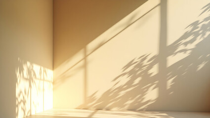 Poster - Sunlit Corner, A Calming Plaster Wall with Gentle Shadows and Soft Cream Tones, Evoking Tranquility and Warmth in a Minimalist Interior Space