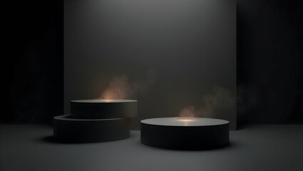 Poster - Three sleek matte showcases with subtle curves create a modern and minimalist exhibition space or luxurious product display platform for sophisticated tastes