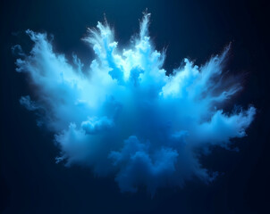 Poster - Vibrant Electric Blue Neon Powder Cloud Swirls, A Dynamic Fusion of Light, Color, and Motion Creating an Abstract and Energetic Composition of Floating Particles
