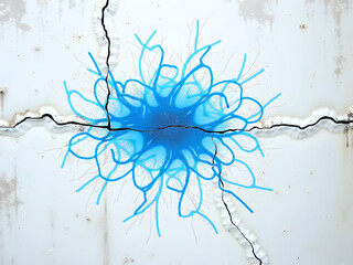 Poster - Vibrant electric blue abstract art over cracks, adding a touch of modern creativity to an aged surface showcasing the beauty in imperfections