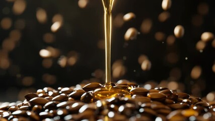 Poster - A close-up view of coffee beans being saturated with liquid, ideal for use in food and beverage related contexts