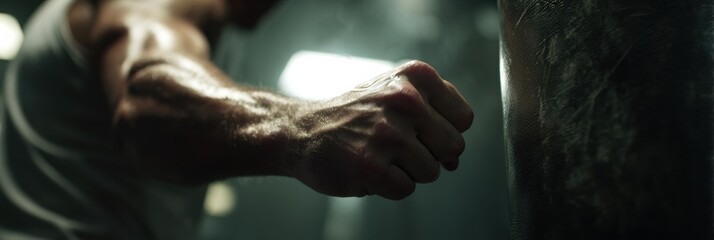 Aufkleber - Strong Arm Delivers Powerful Punch to Punching Bag in Intense Workout Session at Gym
