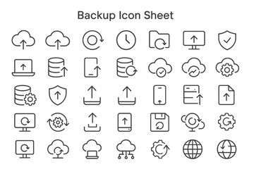 Poster - data backup icon set: a comprehensive array of modern icons related to data backup, encompassing clo