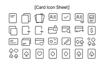 Fototapete - Card Icon Sheet: A comprehensive collection of minimalist card icons, perfect for UI design projects.  Includes various types of cards: credit cards, business cards, identification cards.