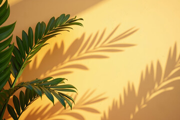 Poster - warm golden textured wall with plant shadows, creating a natural and inviting atmosphere, ideal for 