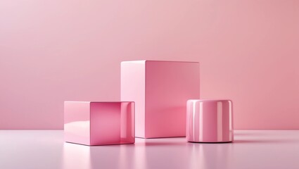 Poster - Pink showcase or podium stand on pastel background with luxury fashion concept. Creative product shelf for presentation template. 3D rendering