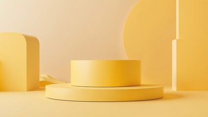 Leinwandbilder - Yellow product background stand or podium pedestal on advertising display with blank backdrops. 3D rendering