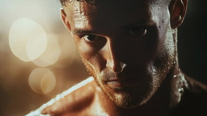 Poster - Close-up portrait of a man with a wet face, suitable for various stories and scenarios