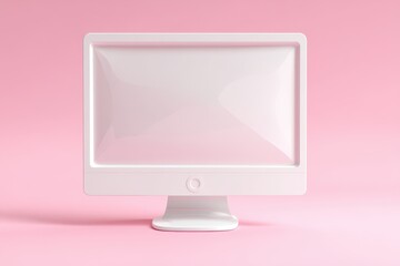 Poster - Minimalist White Computer on Pink Background