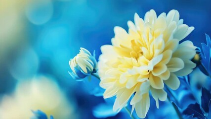 Aufkleber - A bright yellow flower sits on a calm blue background, perfect for adding a pop of color to your design