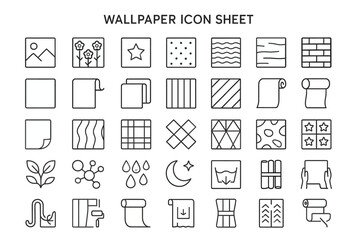 Fototapete - Wallpaper Icon Sheet: A comprehensive collection of versatile wallpaper icons, meticulously crafted in a clean and modern line art style, providing a diverse range of patterns for your design needs.