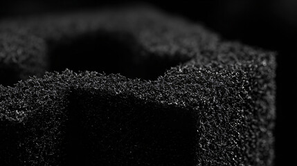 Wall Mural - Black foam texture as background, side view. Spongy porous layers folded into a symmetrical pattern.