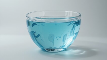 Wall Mural - clear glass bowl filled with blue water on a bright background showcasing tranquility and elegance