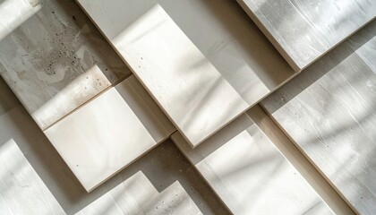 Poster - Textured pattern of overlapping white panels modern architecture digital art indoor setting aerial view minimalist design