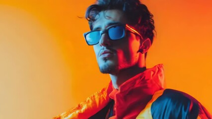 Poster - A person dressed in bright clothing and eyewear, suitable for various uses including advertising, entertainment, or fashion
