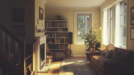 Poster - A warm and inviting living room with furniture and fireplace