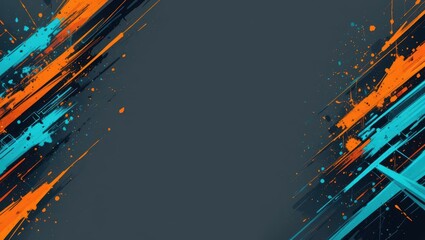 Wall Mural - Dynamic Abstract Background with Splashing Brush Strokes in Blue and Orange Colors