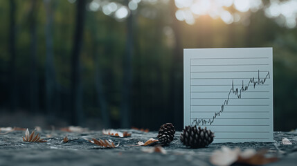 Poster - Financial Graph in Nature's Embrace: A business graph showcasing an upward trend is placed on a stone surface in a natural setting, suggesting growth amid the beauty of the outdoors.