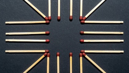 Poster - Creative arrangement of matchsticks in circular pattern studio setting photography minimalist background top view art concept