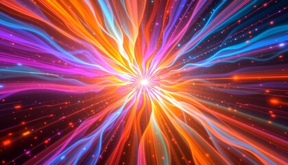 Poster - An artistic explosion of colorful lights emanating from a bright central point, creating a sense of energy and wonder