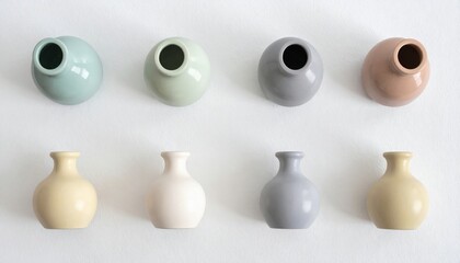 Poster - Artistic display of minimalist vases modern home decor still life photography neutral background overhead view aesthetic inspiration