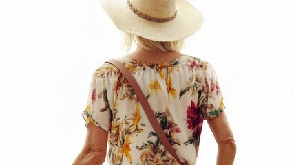 Poster - A woman wearing a hat and carrying a suitcase, ready for her journey