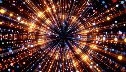 Poster - Abstract illustration of colorful data streams with radial lines and a tunnel effect