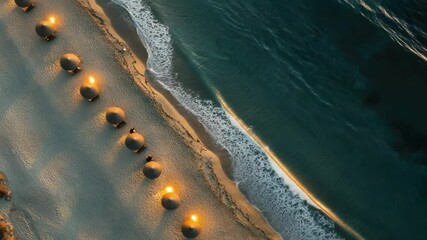 Fototapete - Aerial view of a sunny day at the beach with colorful umbrellas and people relaxing
