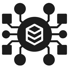 Poster - Vector silhouette icon of cryptocurrency coin with centralized network design