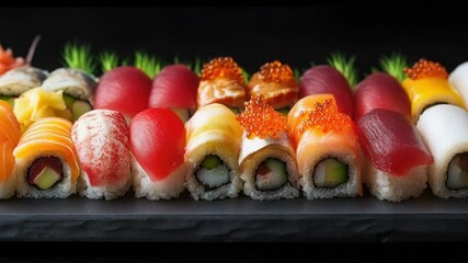 Aufkleber - Fresh and colorful sushi options on a plate