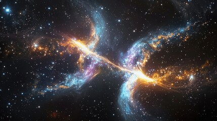 Wall Mural - Stunning Cosmic Collision of Two Galaxies in Deep Space