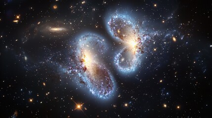 Wall Mural - stunning cosmic collision of two galaxies displaying bright colors