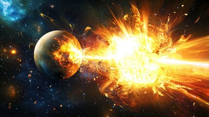 Wall Mural - Explosive Cosmic Collision Between Planet and Stellar Explosion