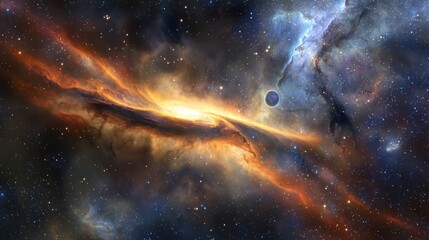 Wall Mural - stunning interstellar galaxy with bright star and dark planet
