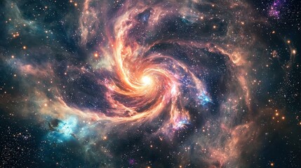 Wall Mural - Colorful Spiral Galaxy with Stars and Cosmic Elements in Space