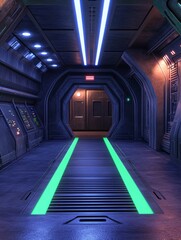 Poster - A futuristic and modern design is embodied in the abstract background of glowing green blue neon laser lines