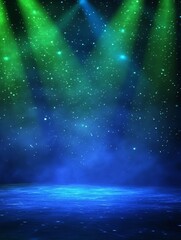 Poster - Glowing green blue neon laser lines create a futuristic and hi-tech modern design in this abstract background