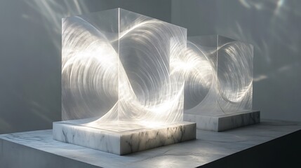 Poster - Illuminating Light: A Study in Luminescence and Geometric Forms with Marble Base