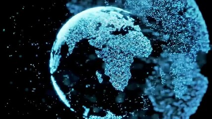 Poster - Abstract Digital Earth Globe Animation with Glowing Blue Particles in Space